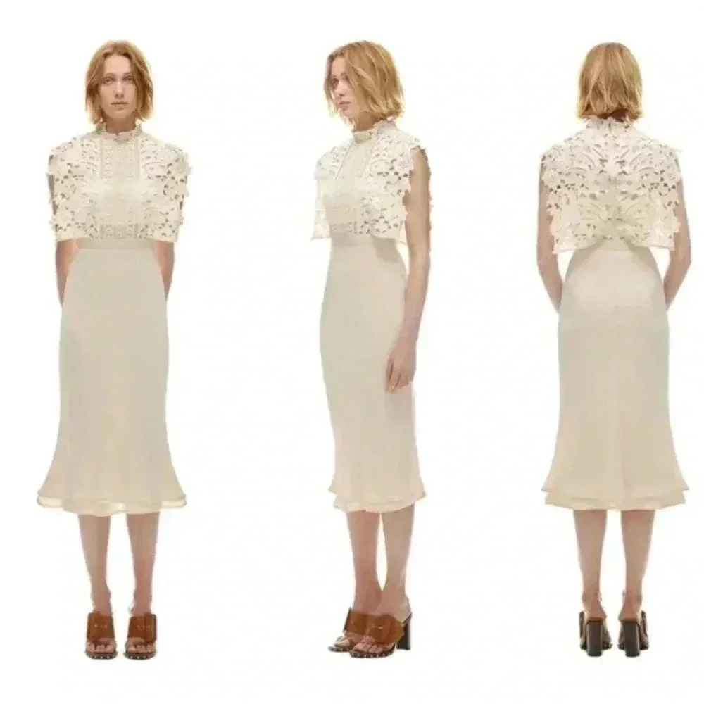 Self-Portrait Cream Lace Midi Dress